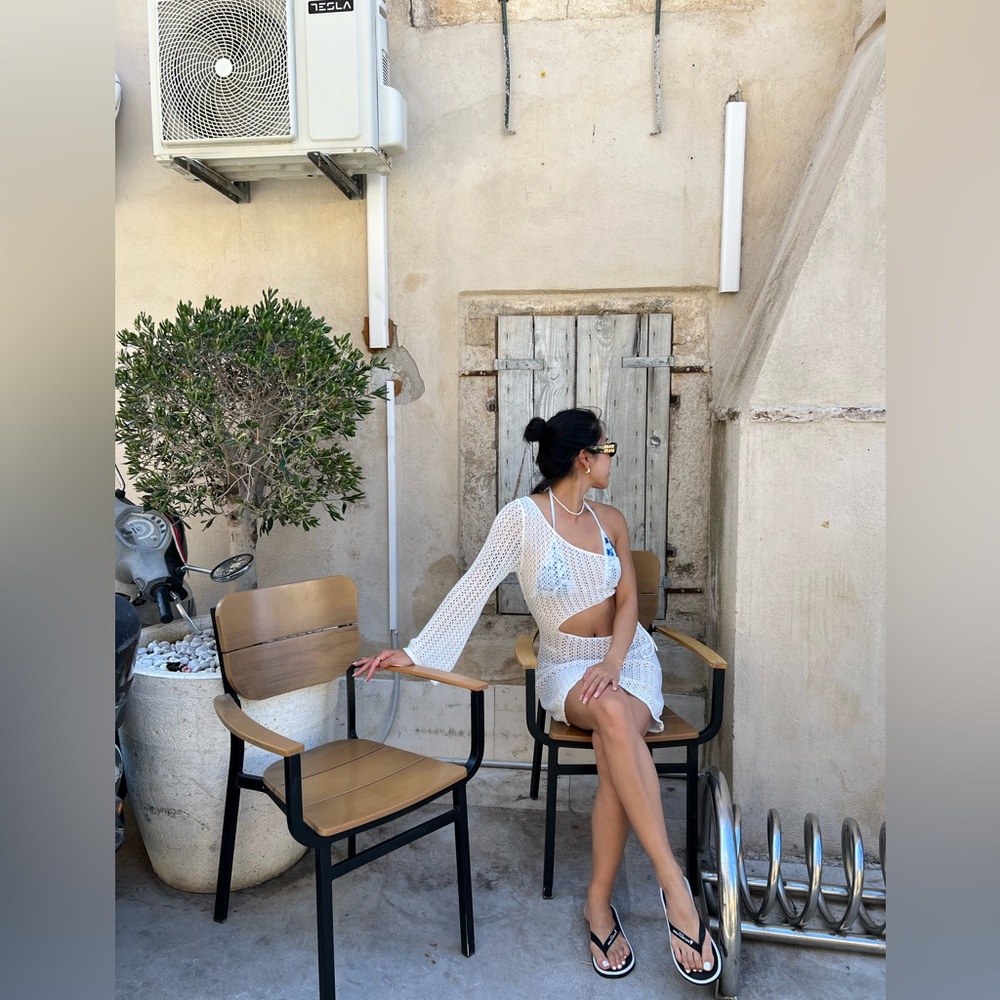 Bell sleeve one shoulder dress swim suit cover up